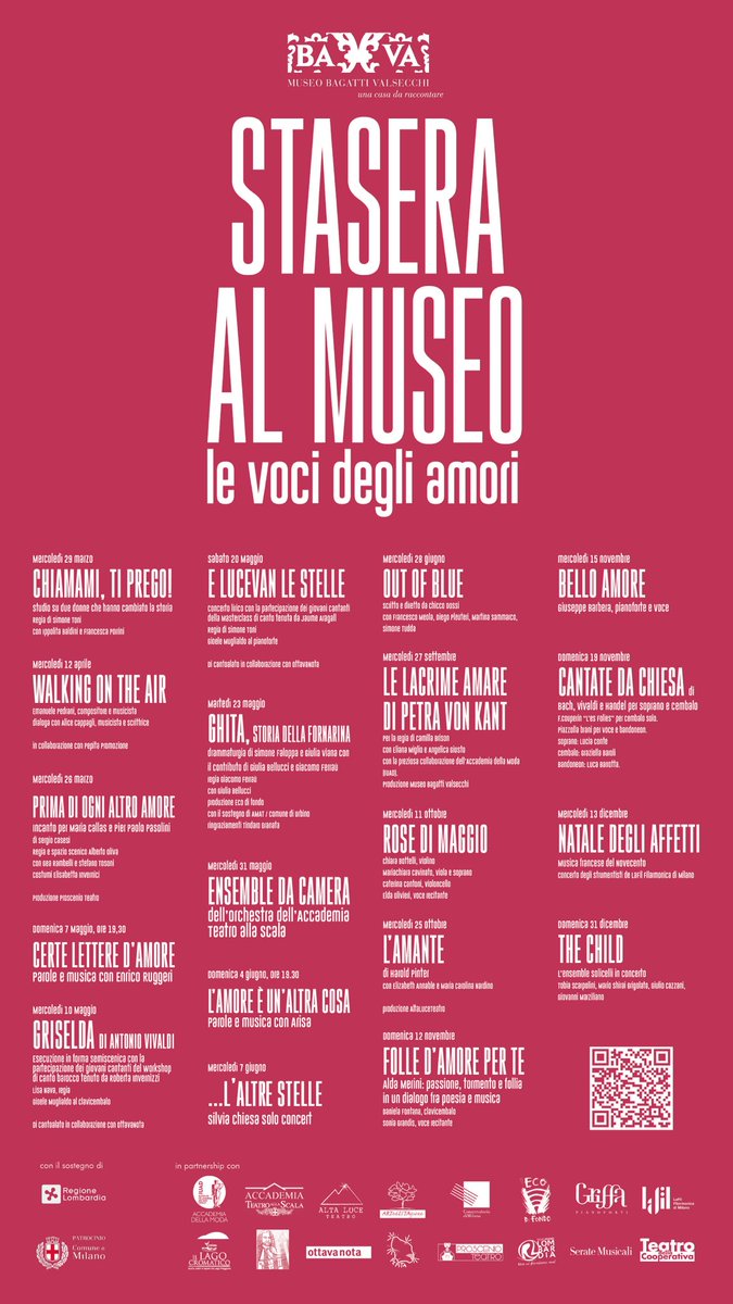Torna #StaseraAlMuseo, il palinsesto di serate musicali e teatrali che casa Bagatti Valsecchi ospiterà dal 29 marzo al 31 dicembre 2023.
🔗 Scopri il programma: museobagattivalsecchi.org/stasera-al-mus… 
#museobagattivalsecchi #arisa #enricoruggeri