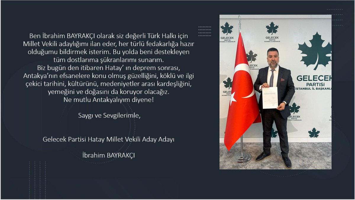 ibrahim_byrkci's tweet photo. “İlk vekil biz olmadık ama en iyi vekil biz olacağız.”
15 Mayıs sabahı ülkemize 
Huzur milletimize Güven Gelecek @Ahmet_Davutoglu @selcukozdag @abdullahbasci @cancankesen @gkaya07 @nfzcaner @SelimTemurci @yavuzselimkoc43 @isamesihsahin @cumaicten @MehmetBekhan @fovundur https://t.co/x1IGrkChMu