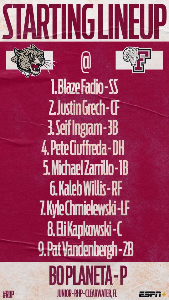 Our starting lineup for today's game at Fordham.⚾️🐾

#RDP