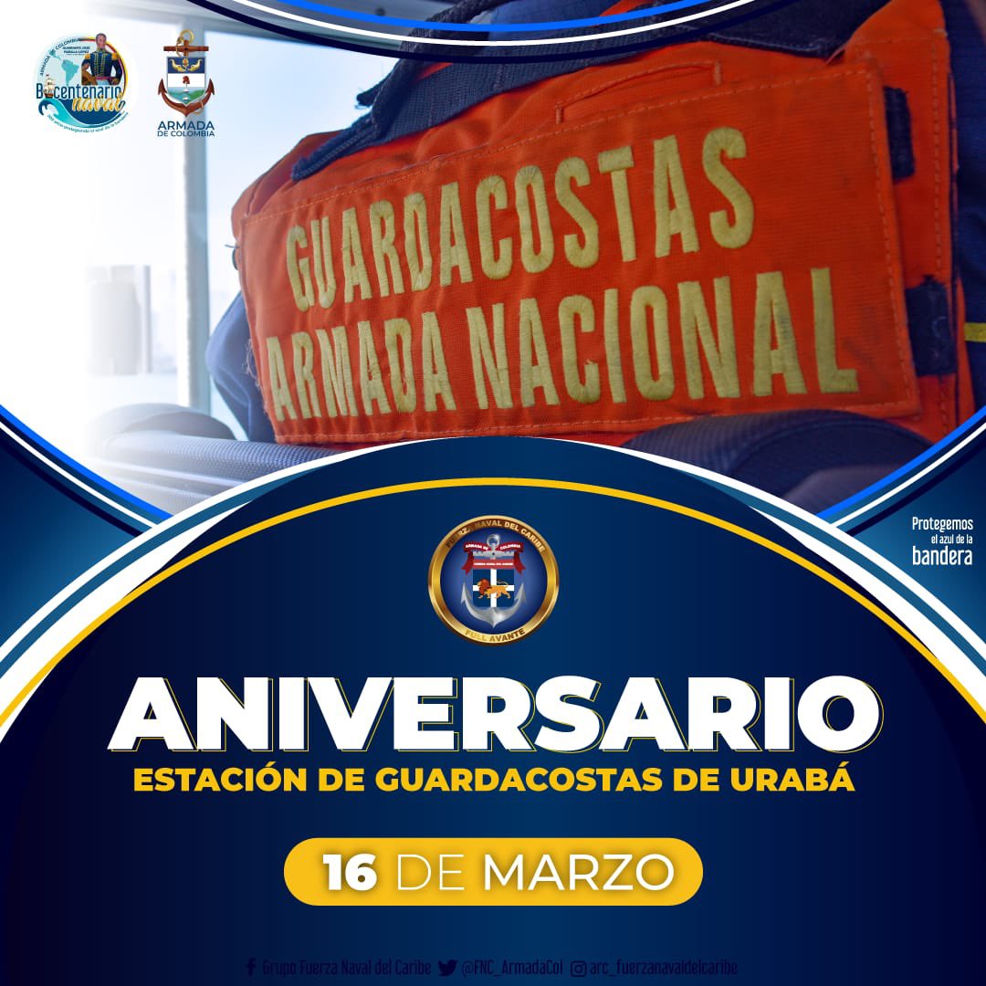 Nuestra Estación de #GuardacostasUrabá celebra sus 
29 años de servicio, entrega y valentía en las aguas del #MarCaribe🌊
BZ para todos los #MarinosdeColombia que protegen el azul de la bandera desde el #GolfodeUrabá🇨🇴
¡Ser Guardacostas es un Honor!