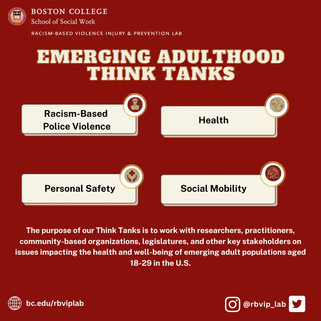 RBVIP_lab's tweet photo. Our think tanks provide opportunities for stakeholders to discuss issues impacting health and wellness of emerging adult populations ages 18-29 in the U.S. Visit our website to learn more information. https://t.co/uxG21wXxFH
#RBVIPLAB #RBVIP #THINKTANKTHURSDAY #SOCIALWORK https://t.co/1tXXHuE0FX