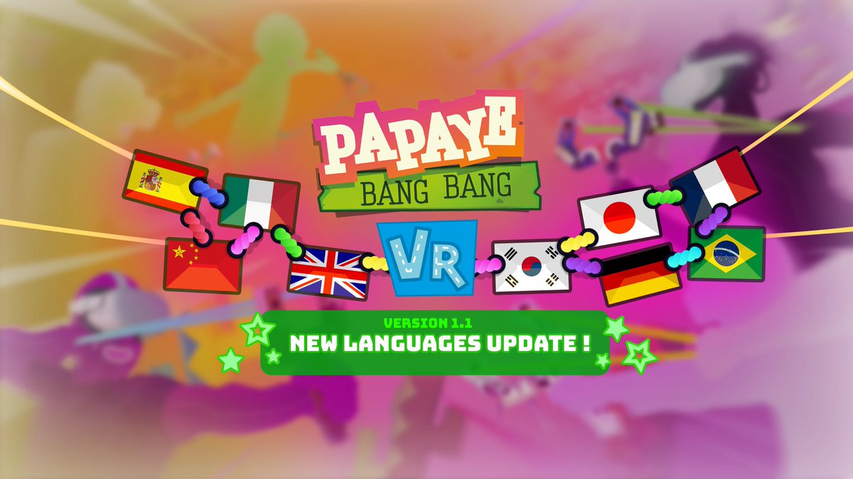 PapayeBangBang's tweet photo. Buenas tardes 🇪🇸

こんにちは 🇯🇵

Guten tag 🇩🇪

您好 🇨🇳

As we want everyone to be able to play Papaye Bang Bang VR, it is now available in new languages! 

Download it here: https://t.co/oDpfiD26T1

#newupdate #vr @MetaQuestJapan https://t.co/PZQbBovhUo