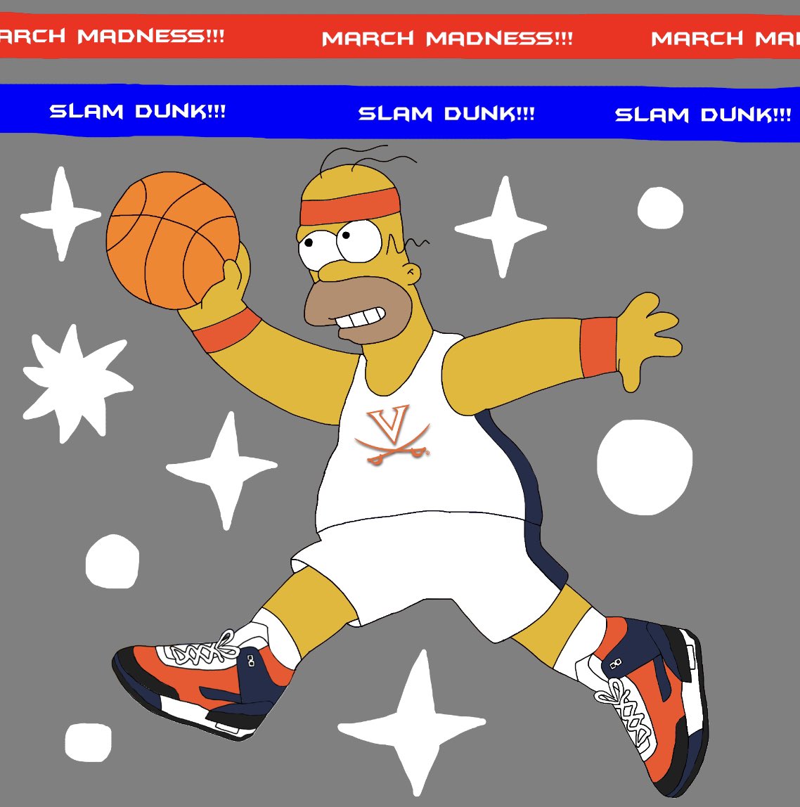 Javinorr527's tweet photo. Here’s Word Girl and Homer Simpson as members of the Furman Paladins and Virginia Cavaliers. Kudos to Furman for getting back to the tournament. Good luck. Also a gift to 
@WordGirl4MVS and @homer4mvs #MarchMadness #RiseofMultiversus #MultiVersus https://t.co/7jcKJ9RbzY