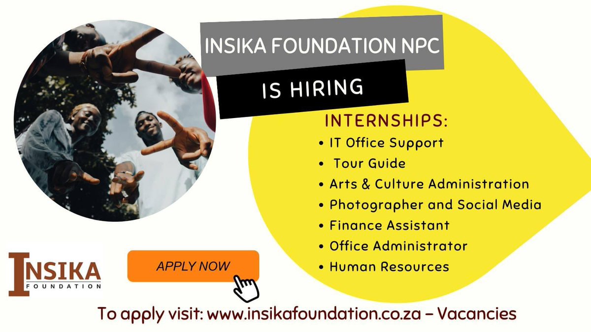 yuthconnect's tweet photo. 📌Insika Foundation is Hiring! Please visit our website at https://t.co/sUqPN7FCvS under "Vacancies" to download the full job specification & apply NOW. Closing dates are the 22 March 2023 #insikafoundation #SAJobSeekers #Employment https://t.co/C2yPx8wYPK