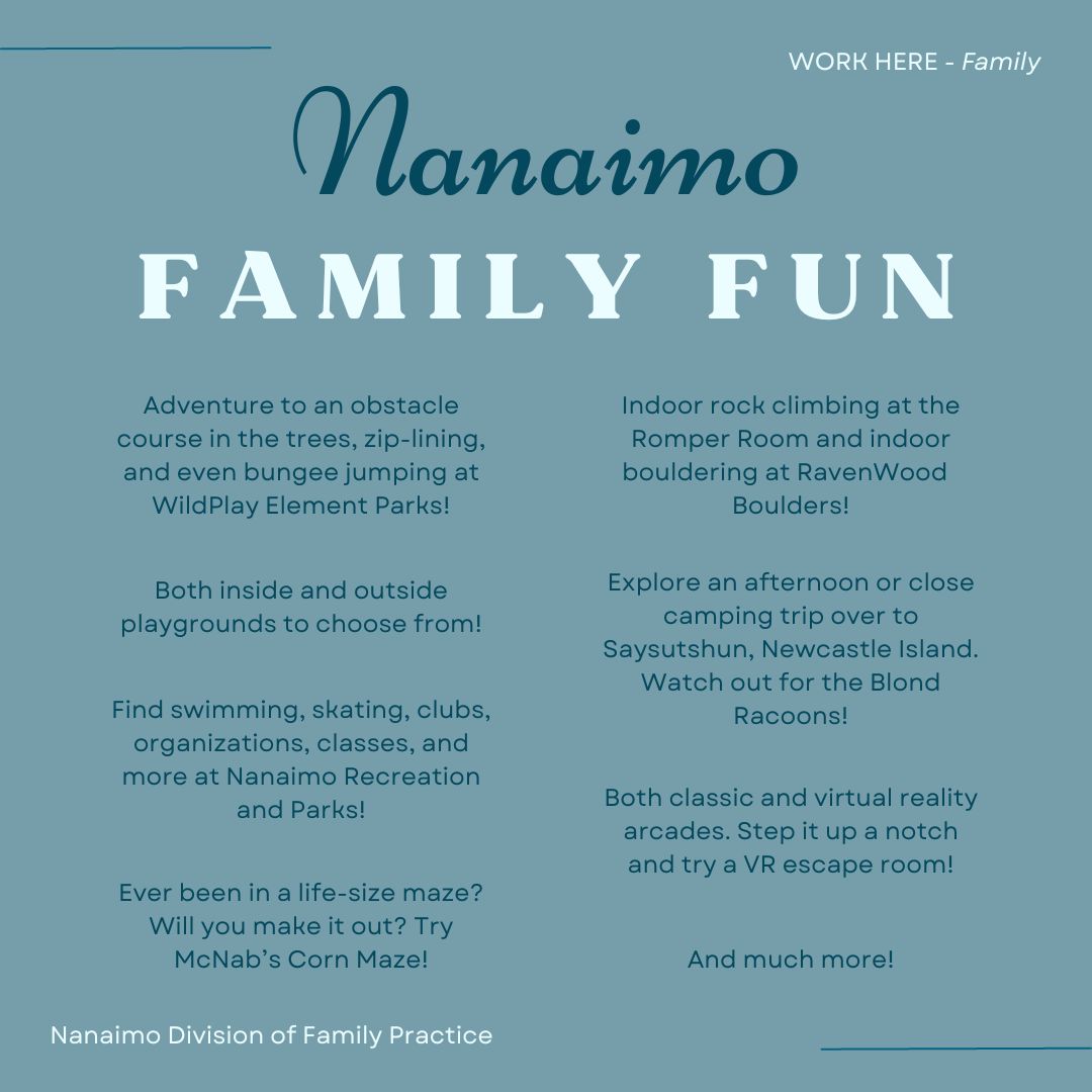 NanaimoDivision's tweet photo. Are you ready to make the move to practice here in Nanaimo, but your kids insist that if you move, they will live at their friend's house instead?  Well, perhaps we can persuade them that you aren't the biggest meany ever with these fun activities. 💙🛝

🔗https://t.co/UMOnEEjl78 https://t.co/QPDkQFrmgR