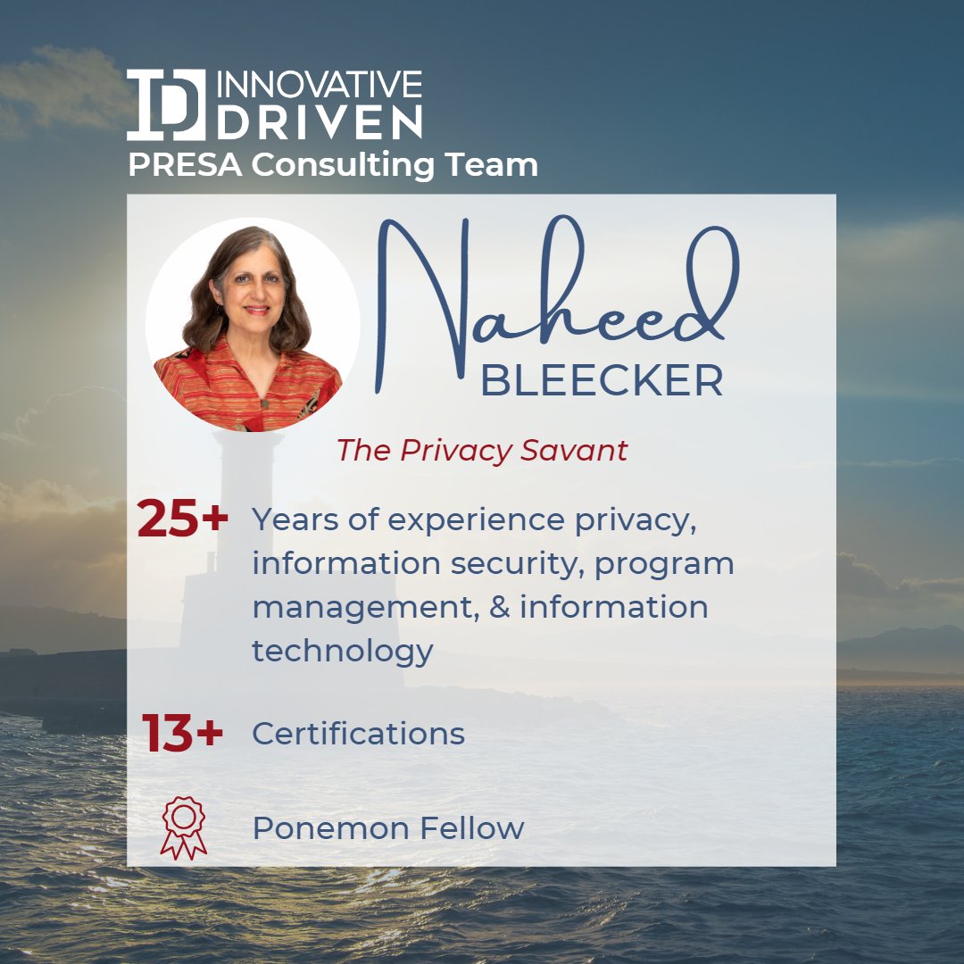 Meet Naheed Bleecker: privacy &amp; cybersecurity powerhouse! With over 25 years of experience and 13+ certifications, she brings a wealth of knowledge to the PRESA team. As a Ponemon Fellow, she brings expertise in complex data challenges.
#MeetTheTeam #PRESA #Privacy #CyberSecurity