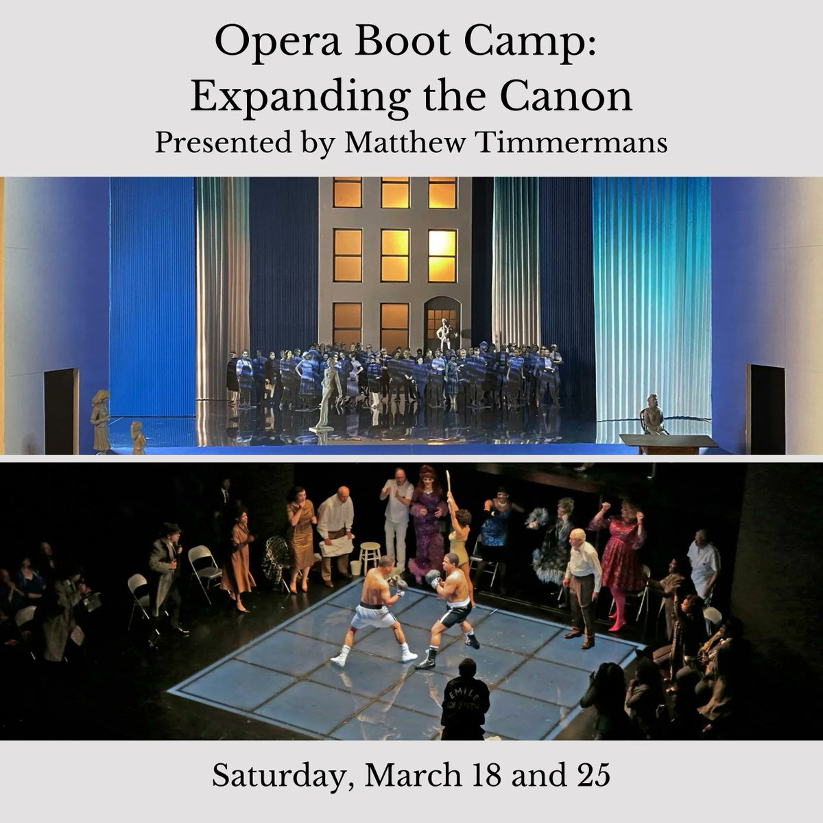 MetOperaGuild's tweet photo. Opera Boot Camp: Expanding the Canon starts this weekend! Opera Boot Camp programs offer newcomers and seasoned opera-goers alike a friendly, entertaining, and enlightening exploration of opera.
To purchase tickets, visit https://t.co/yyNBndWp1k
#OperaBasedLearning https://t.co/rJck6P89my