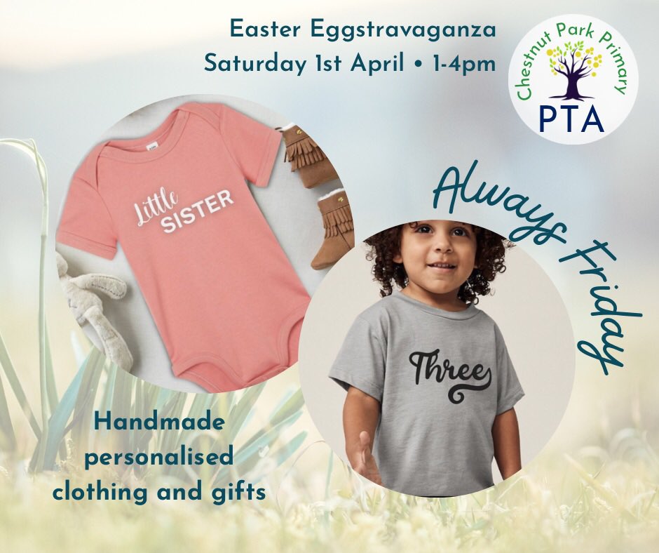 ChestnutParkPTA's tweet photo. Thursday night.. almost Friday 😅

Unless you’re AlwaysFriday that is 😉 Beautiful personalised clothes and accessories for the whole family. We hear there are some special Easter designs in the making too!

@ChestnutParkSch 

#shoplocal #personalisedkidsclothing #AlwaysFriday https://t.co/sAzzfvGpeP