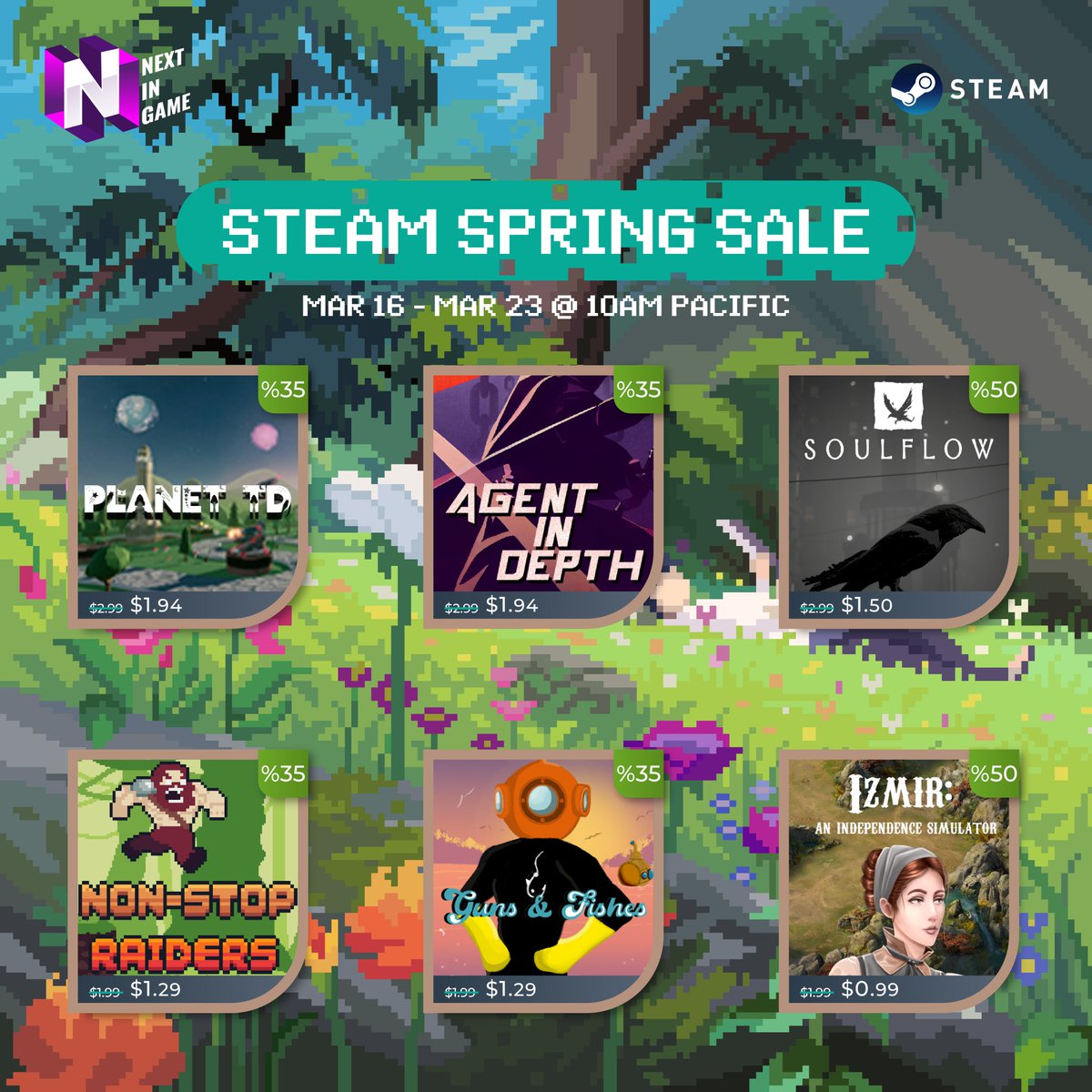 nextingametr's tweet photo. For you to feel the joy of spring, we've prepared special discounts for Steam Spring Sale!☀️⛱️
Let's splash together into spring! 🌻🌸
You can reach out via link below!⬇️
https://t.co/EkBB0OV3HN
#steam #nextingame #gamingdiscounts #indiegame #indiedev #gaming #game #indiegaming https://t.co/sSYgEKliqO