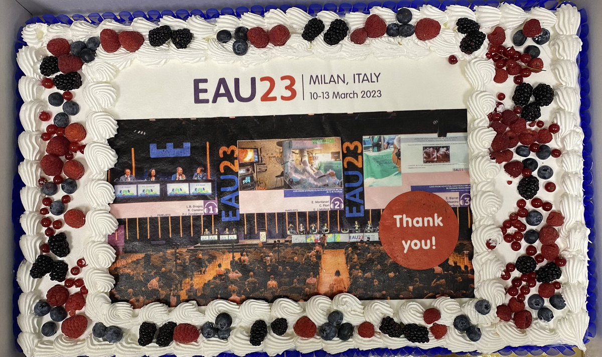 GuidoGiusti's tweet photo. Very appreciated Tail end of a memorable #EAU23:  @Uroweb management sent us a beautiful celebrative cake to express their appreciation for the effort by the entire team of docs &amp; nurses during  live surgery @eauesut @SanRaffaeleMI ! Little award but huge satisfaction! 🙏🏻 https://t.co/aNIGeHBL4l