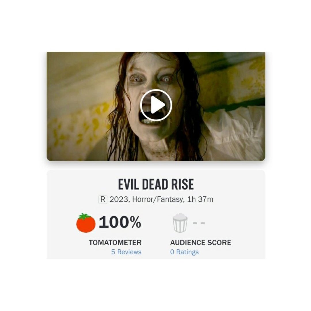 The Hollywood Handle on X: 'EVIL DEAD RISE' opens with 100% on Rotten  Tomatoes 🍅 Read our first reaction here, our full review drops soon:    / X