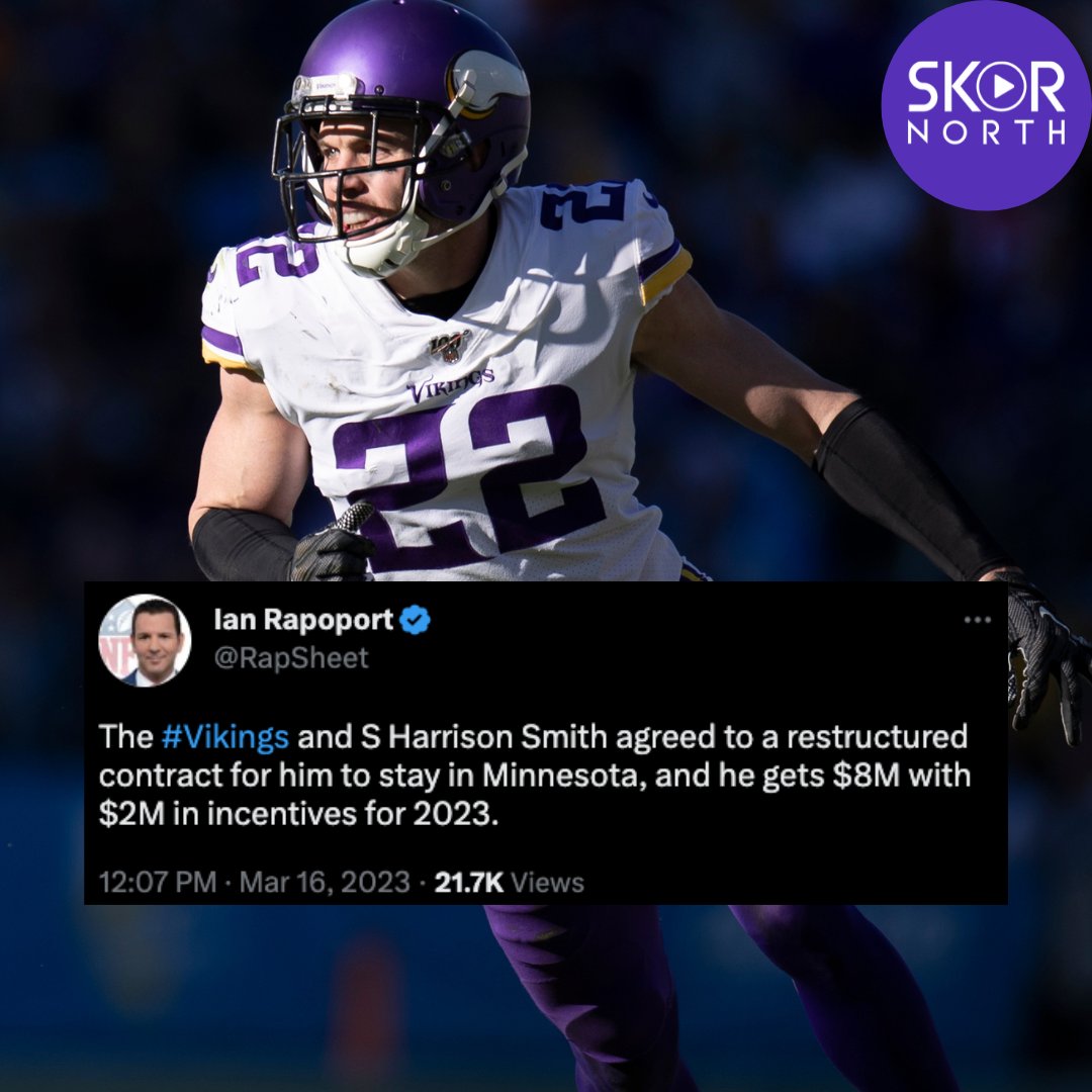 BREAKING: Harrison Smith is staying put with the #Vikings on a restructured contract! 🙏🙌

#SKOL