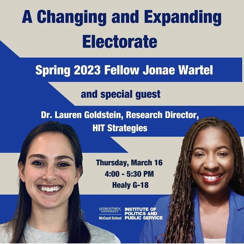 JonaeWartel's tweet photo. Excited to have @lmgoldst join me today to talk about polling!! See you at 4 pm in Healy! @GUPolitics https://t.co/XuWlmcq448