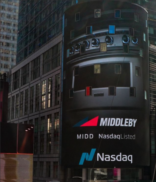 KevinBrown_VR's tweet photo. We always wanted to see our name in lights over Times Square! Thanks for the shoutout @NASDAQ and for recognizing the one and only @middlebycorporation! 

#Middleby #ThisIsMiddleby #NASDAQ #vikingrage https://t.co/G3lvJ04qwM