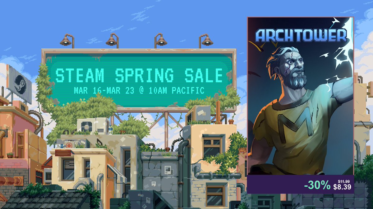 mnfl14's tweet photo. Steam Spring Sale has started!
30% discount for Archtower!
https://t.co/4aFKrg9mxe
#Archtower #pixelart #indiedev #gamedev #GameMaker #Steam #discount #sales #SpringSale https://t.co/NbZyqc4pEf