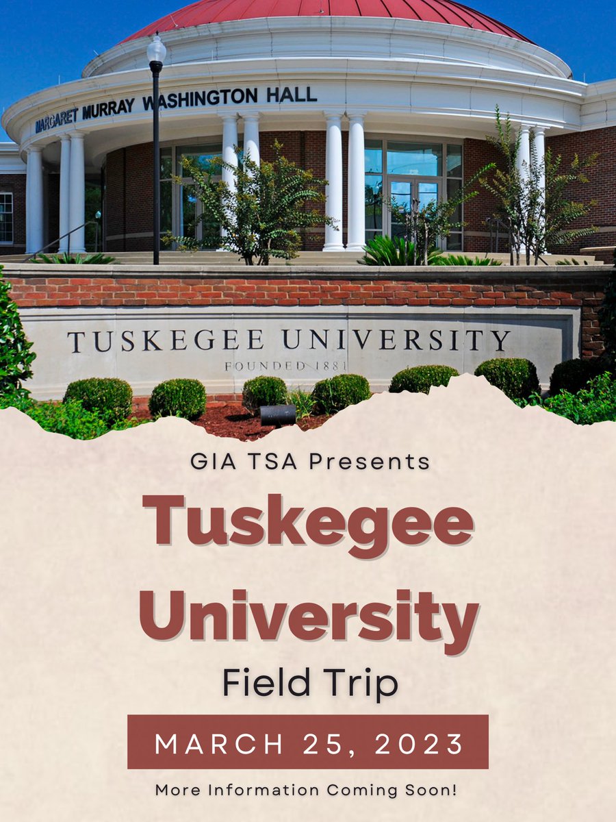 We’re headed to Historic Tuskegee University (TU) again on Saturday, March 25th!

This is a great opportunity for possible summer internships and admissions conversations.
Go to OSP and select Tuskegee University and pay $75 - charted bus, breakfast and lunch.