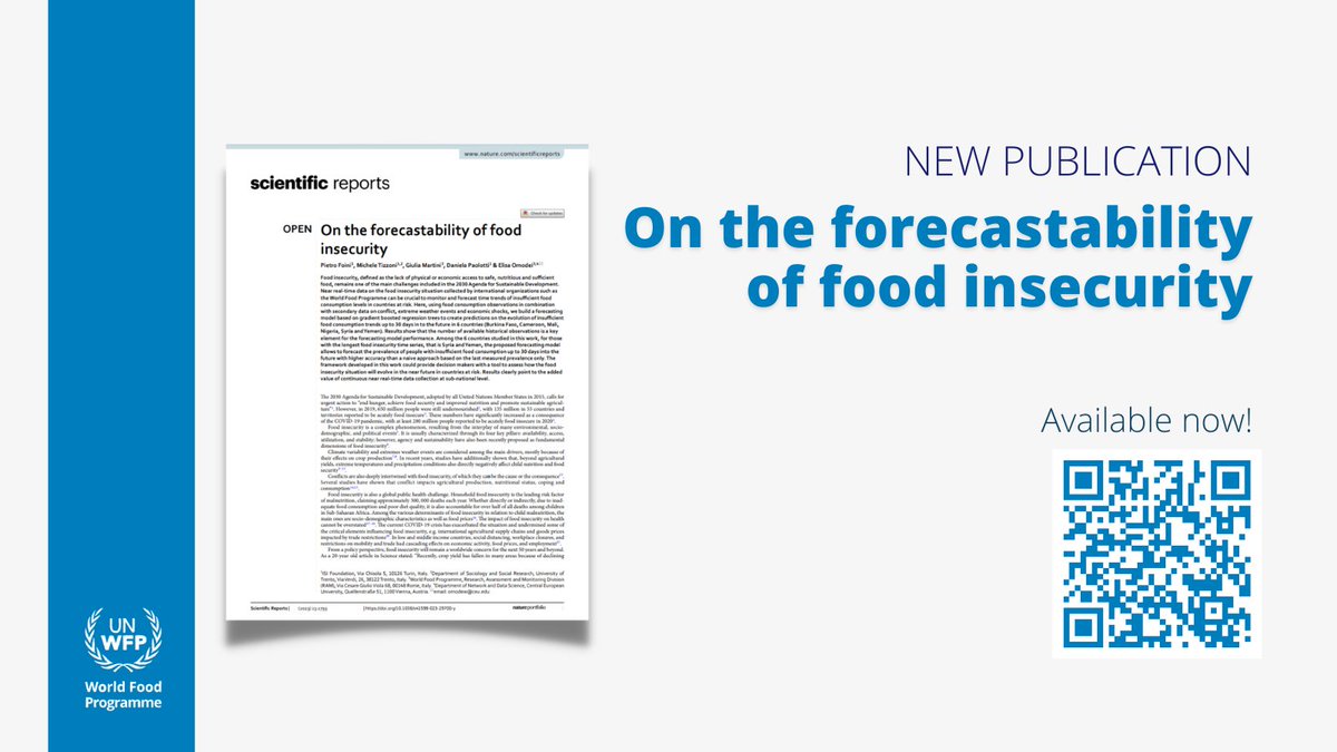 Our latest research paper "On the forecastability of food insecurity" has been published in Scientific Reports! Learn more about the ways <a href="/WFP/">World Food Programme</a> continues advancing innovation for a #ZeroHunger world. Read the full article here: bit.ly/3lhrSDq

 #research #foodsecurity