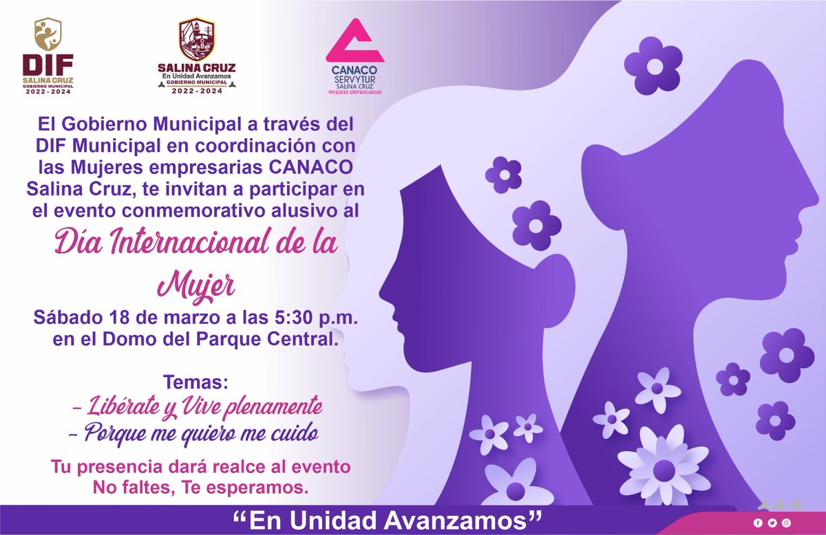 CanacoCruz's tweet photo. 𝑳𝒂 𝑪𝑨𝑵𝑨𝑪𝑶-𝑺𝑬𝑹𝑽𝒀𝑻𝑼𝑹 𝑺𝒂𝒍𝒊𝒏𝒂 𝑪𝒓𝒖𝒛, 𝑶𝒂𝒙. 𝑳𝒆 𝒊𝒏𝒗𝒊𝒕𝒂 𝒂 𝒑𝒂𝒓𝒕𝒊𝒄𝒊𝒑𝒂𝒓 𝒆𝒏 𝒆𝒍 𝒆𝒗𝒆𝒏𝒕𝒐 𝒄𝒐𝒏𝒎𝒆𝒎𝒐𝒓𝒂𝒕𝒊𝒗𝒐 𝒂𝒍𝒖𝒔𝒊𝒗𝒐 𝒂𝒍 𝒅í𝒂 𝒊𝒏𝒕𝒆𝒓𝒏𝒂𝒄𝒊𝒐𝒏𝒂𝒍 𝒅𝒆 𝒍𝒂 𝒎𝒖𝒋𝒆𝒓🟣💯💃
𝑪𝒐𝒏𝒇𝒊𝒓𝒎𝒆 𝒂𝒔𝒊𝒔𝒕𝒆𝒏𝒄𝒊𝒂✍🏻✅ https://t.co/uTnKzma5f1