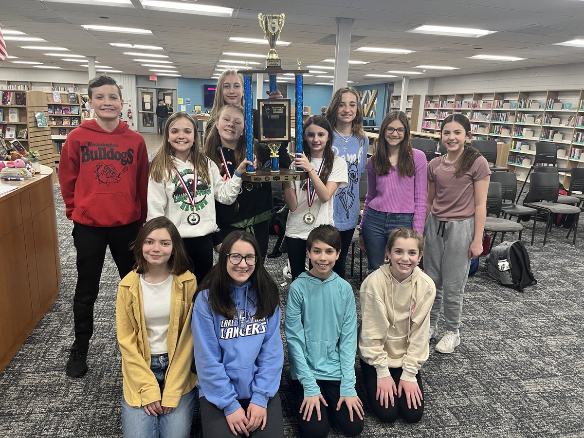 The trophy is back at RMS! Congrats to Violet, Josephine, Lilah, and Maya for being the Lake Park Battle of the Books champions! #ProudToBeD12 #battleofthebooks