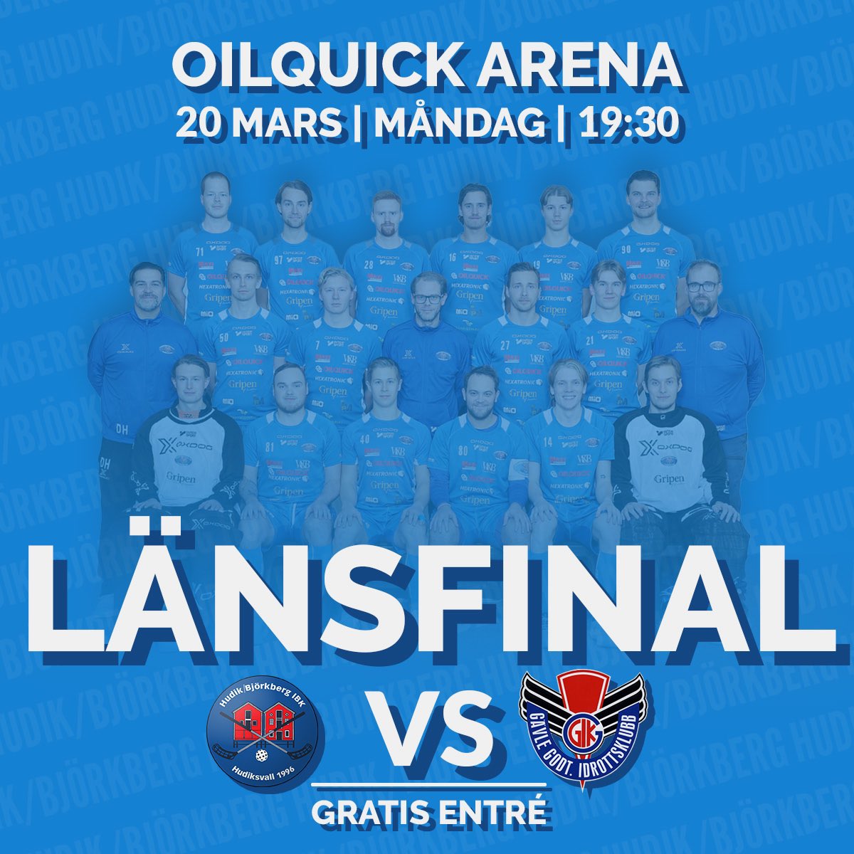 👉🏻 Länsfinal för herrlaget
❗️ Sista matchen för säsongen!
🔥 H/B - Gävle GIK
📆 Måndag 20 Mars
⏰ 19:30
📍 OilQuick Arena
🎟 Gratis Entré!
💙 Kom och stötta oss i säsongens allra sista match!