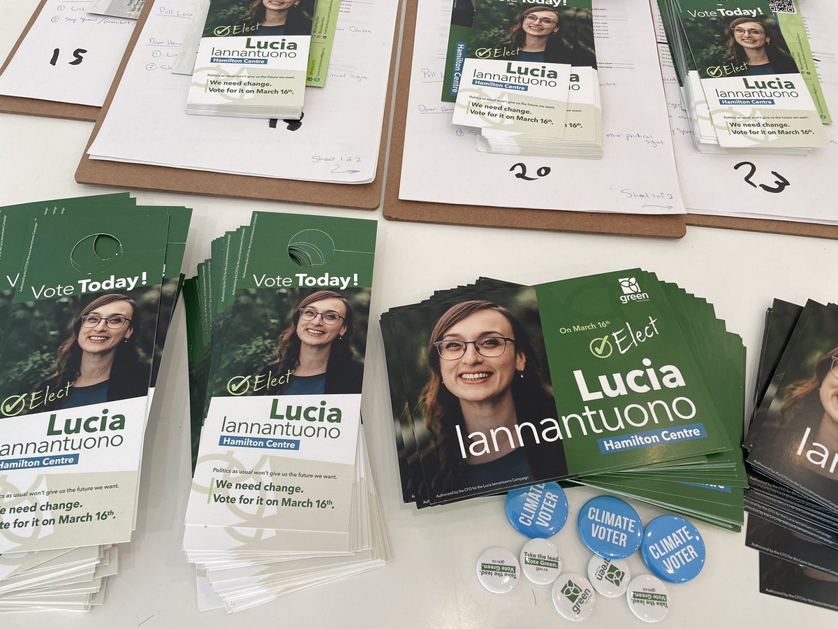 We’re in #GOTV mode! You might some of our <a href="/OntarioGreens/">Green Party of Ontario</a> volunteers out &amp; about, or see a door hanger on your door :)

Right now there’s just over 10% turnout, hope to see that number up go up by the end of the day!! 

Polls are open till 9pm tonight - GO VOTE #HamOnt ✅