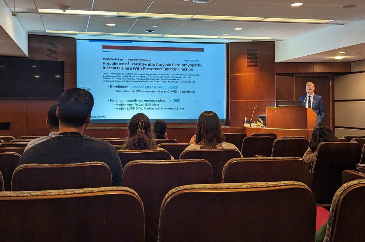 Listening to my friend, co-fellow & amyloid guru @DanDaviesMD discuss his excellent research on #TTRamyloid! What a rock⭐! @abouezzeddine @MarthaGrogan1 @MelissaLyleMD @MayoClinicCV @MayoCVFellows