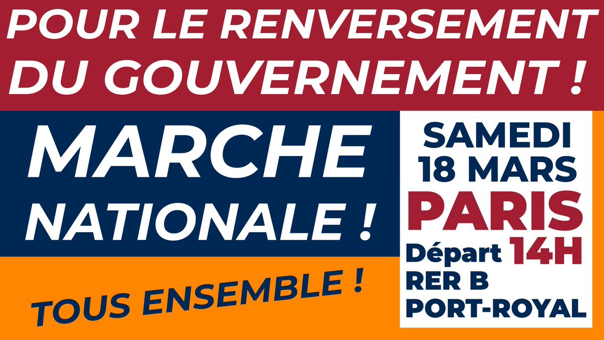 f_philippot's tweet photo. #RenversezLeGouvernement !
Samedi 18/03 Paris 14h Port Royal 
Marche historique du peuple français !

Faites circuler : 48 heures pour mobiliser ! https://t.co/bg9988AQQn