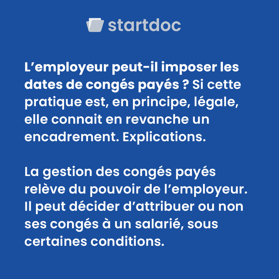 startdocfr's tweet image. GUIDE : Votre employeur peut-il vous imposer des dates de congés payés ? 💡

Retrouvez nos documents administratifs liés aux congés sur startdoc  ➡️ ow.ly/QyxU50Nk408
