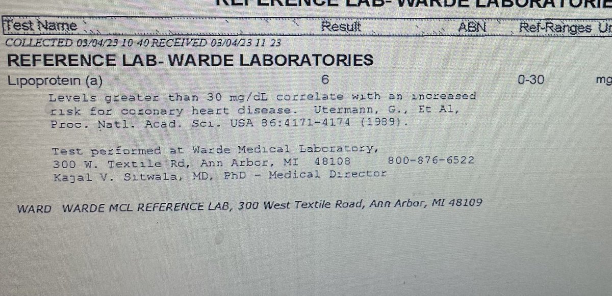 Just got my Lipoprotein(a) results back from #ACC23 conference. Thank you to ⁦<a href="/OchsnerHealth/">Ochsner Health</a>⁩ and ⁦<a href="/ACCinTouch/">American College of Cardiology</a>⁩ for making this happen