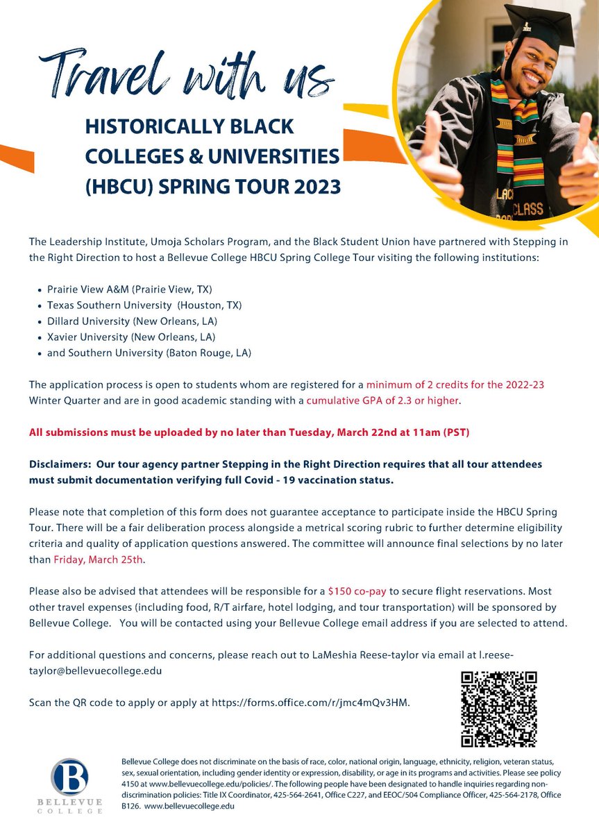 The Leadership Institute, Umoja Scholars &amp; Black Student Union have partnered with Stepping in the Right Direction to host a BC HBCU Spring College Tour visiting five Historically Black College &amp; Universities in Texas and Louisiana!  Visit forms.office.com/r/jmc4mQv3HM  to apply!