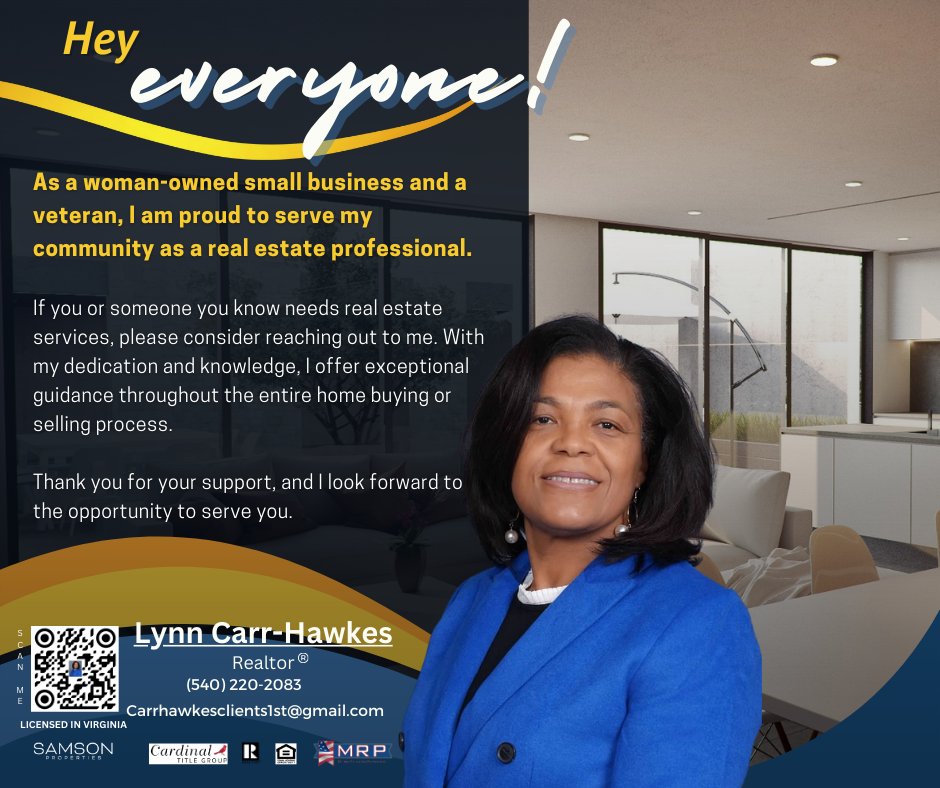 Empowering my community one home at a time. Let me guide you through the real estate journey with my expertise and commitment as a woman-owned small business and veteran.

#realtorconsultant #realtor #realestateagent #womeninbusiness #veteranownedbusiness #realestateprofessiona