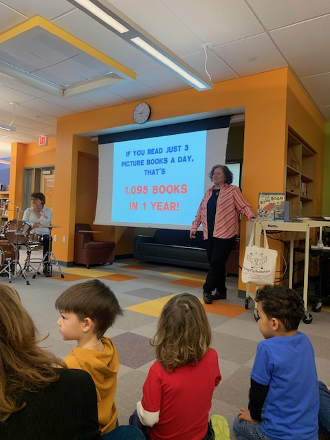 SCSVTPREK's tweet photo. The children thoroughly enjoyed the presentation by local author Elizabeth Bluemle @FlyingPigBooks and drummer Sue Schmidt in the SCS library today. We can't wait to explore her stories. #scslearns #cvsdvt https://t.co/HXiNAP7x92