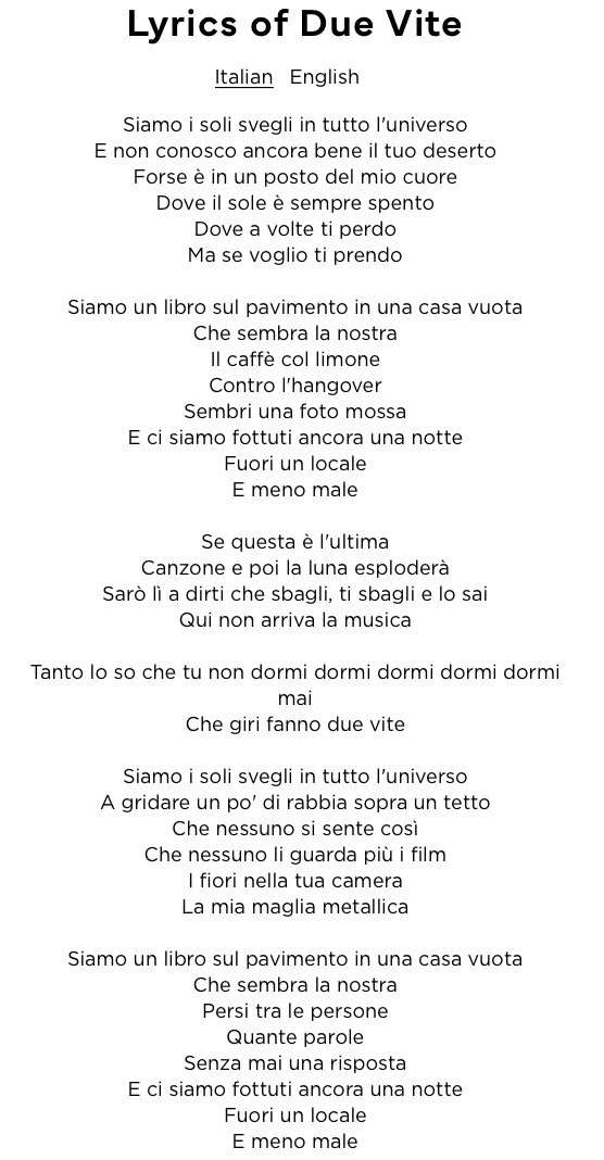 Marco Mengoni 2 Vite Testo Marco Mengoni 2 Vite Testo