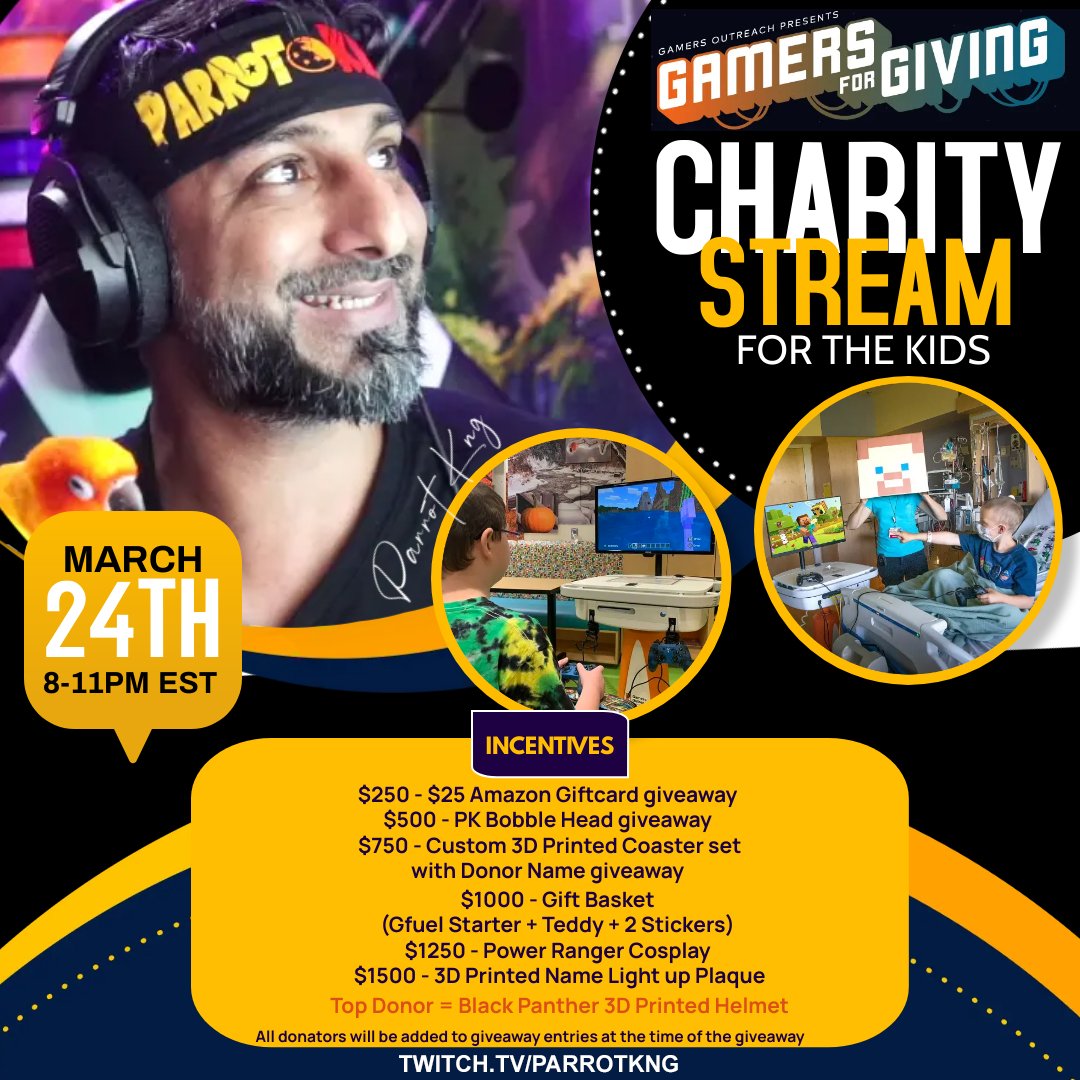 ParrotKng's tweet photo. ❤️You've been invited to our charity event! ❤️
ParrotKng's Charity Stream for @gamersoutreach Gamers for Giving #forthekids Donate for a good cause!  
Friday, March 24th 8pm-12am EST 
See you there!
.
#charityevent #gamersoutreach #twitchcharity #doitforthekids #helpingkids https://t.co/opgQTQR5nZ