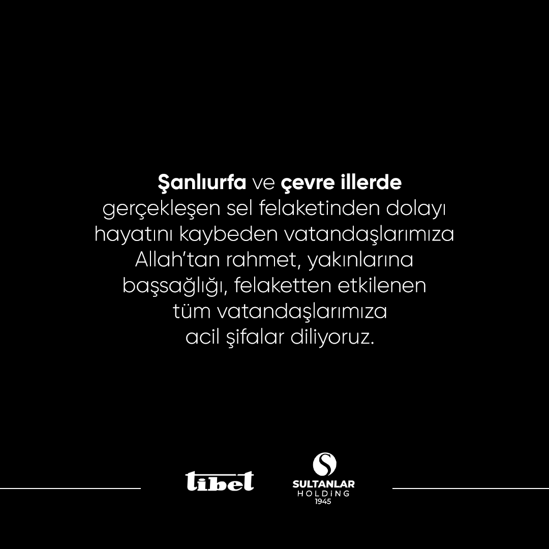 Şanlıurfa ve çevre illerde gerçekleşen sel felaketinden dolayı hayatını kaybeden vatandaşlarımıza Allah’tan rahmet, yakınlarına başsağlığı, felaketten etkilenen tüm vatandaşlarımıza acil şifalar diliyoruz.