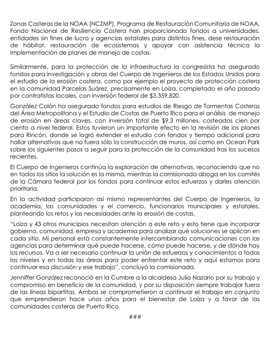 Jenniffer's tweet photo. Como copresidenta del Caucus de los Océanos de la Cámara respaldo medidas y financiamiento para programas de vital importancia para la restauración de los corales y resiliencia costera en jurisdicciones como Puerto Rico. En el comunicado, les detallo parte de estos esfuerzos 👇 https://t.co/S6vORSkt4y
