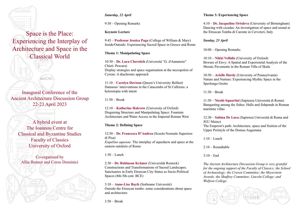 oxfordAADG's tweet photo. Exciting AADG announcement!🎉We will be hosting our first conference 22-23 April at the Ioannou Centre in Oxford! Join us in person/online for two days of fascinating papers by ECRs on the theme of 'Space is the Place'. Watch this space for the final program + free registration. https://t.co/RLBNSamYwH