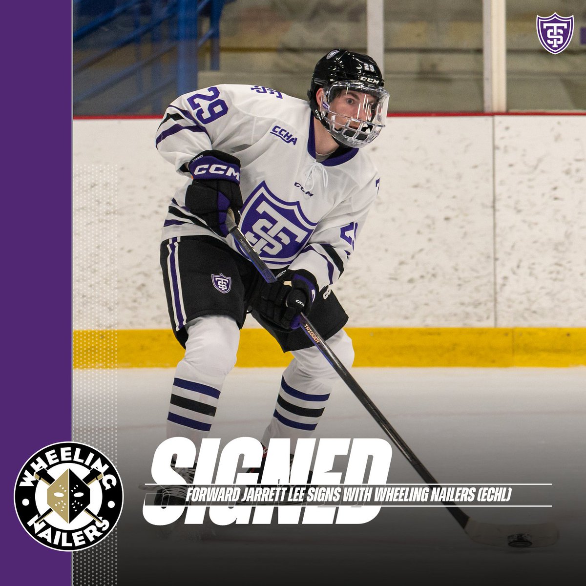 SIGNED 🖊️

Forward Jarrett Lee has signed with the <a href="/WheelingNailers/">xy-Wheeling Nailers</a>, ECHL affiliate of the <a href="/penguins/">x - Pittsburgh Penguins</a>.

He picked up three 🍎 in his professional debut last night!

#RollToms