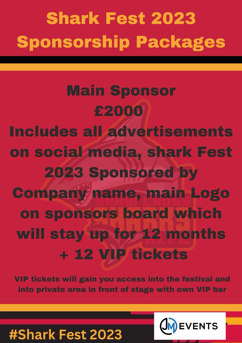 Pmarch71's tweet photo. 'Shark Fest 23' on Saturday 24th June. This event will be massive for the community, and we are looking for local and national businesses to support us. 
Sponsorship packages attached, please contact me by email paulmarch7@hotmail.com if your interested in supporting this event. https://t.co/fBBWd4iS74