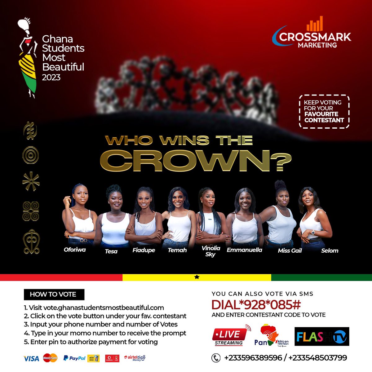 Ghsmb_'s tweet photo. Keep Voting for your Favourite Contestant to Wear the @gsmb_2023 Crown 👸🏻   
#gsmb2023 #redefiningbeauty #kidi https://t.co/OCiPYabW1O