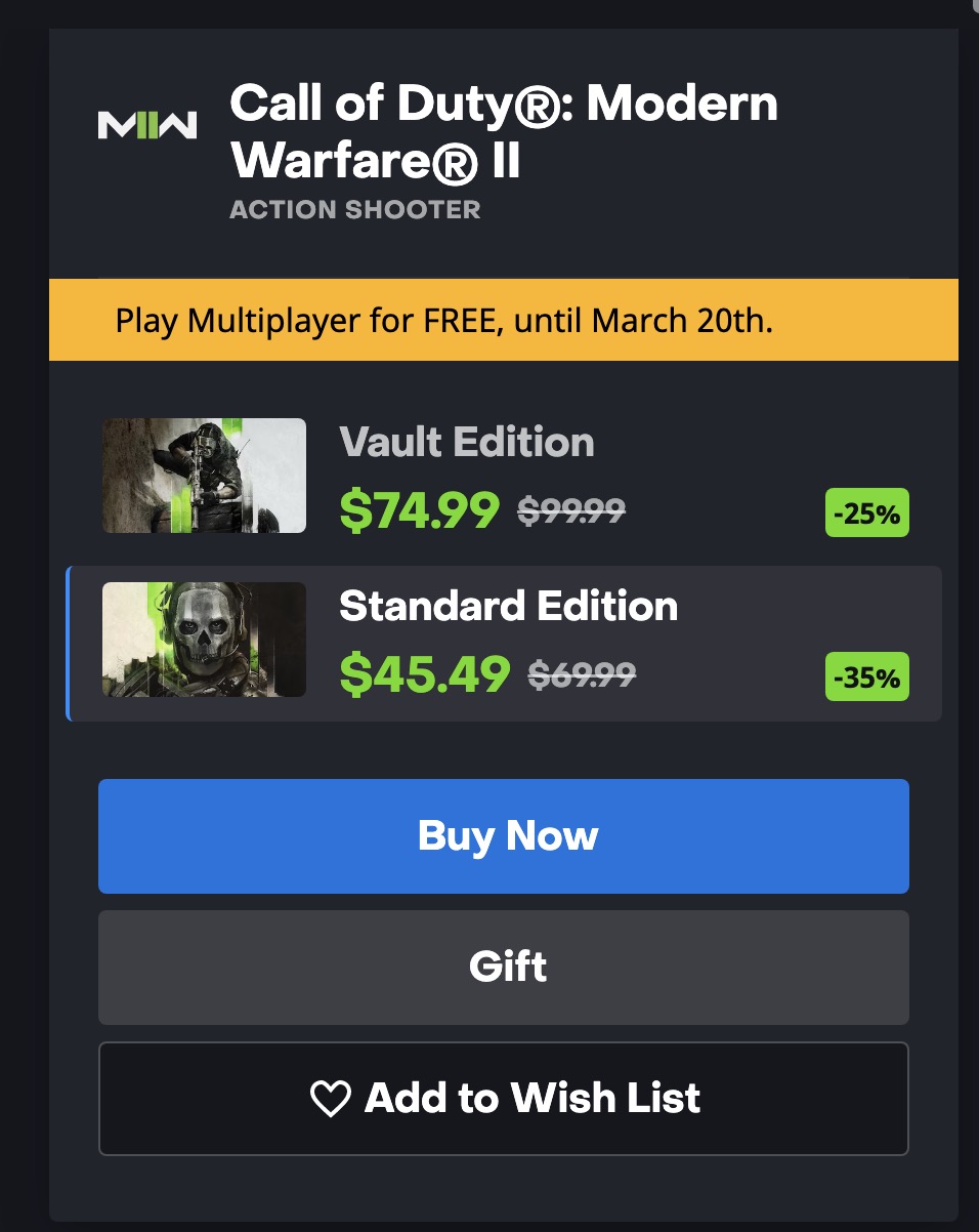 CharlieIntel on X: Modern Warfare II on sale on PC Bnet:   Steam:    / X