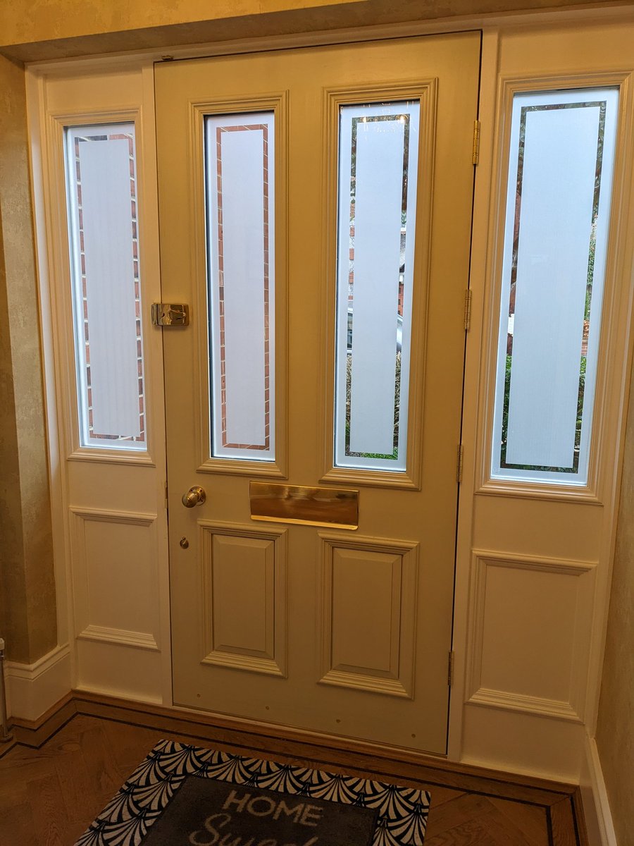 A massive Accoya door hung yesterday in Gosforth. Made to match the old one that had badly warped. 950x2093x55mm and 57Kg. VERY HEAVY. <a href="/OchiltreeWindow/">Ochiltree joinery</a> <a href="/Accoya/">Accoya Wood</a> <a href="/Guild_MasterC/">The Guild of Master Craftsmen</a>  <a href="/IoCarpenters/">IOCarpenters</a>