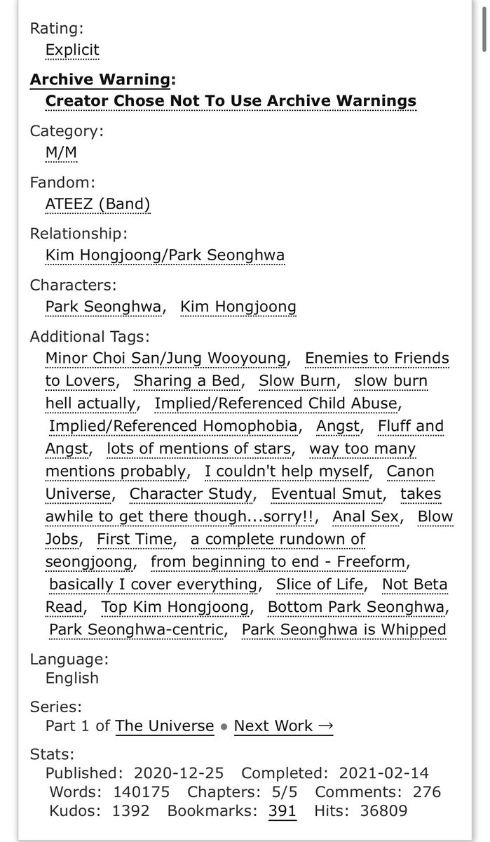 Title: In Mars, There’s Stars
Link: archiveofourown.org/works/28306566…
Writer: <a href="/joonijoongi/">sarah 🌊</a> 
Note: "I beg of you PLEASE listen to the songs for each chapter it makes the experience 10 times better and there's also a connected wsn story that's really good too!"