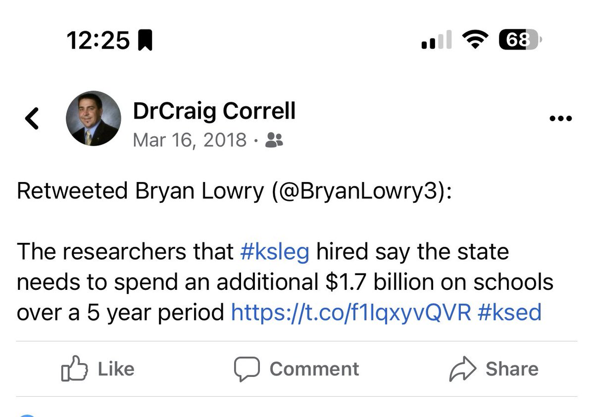 drcorrell's tweet photo. Who remembers when the #ksleg commissioned a study they just knew would prove Kansas was overpaying for #publiceducation only to discover the study they paid for gave evidence public education in Kansas was being UNDERfunded?  #ksleg #ksed https://t.co/XWdVEBNDyb