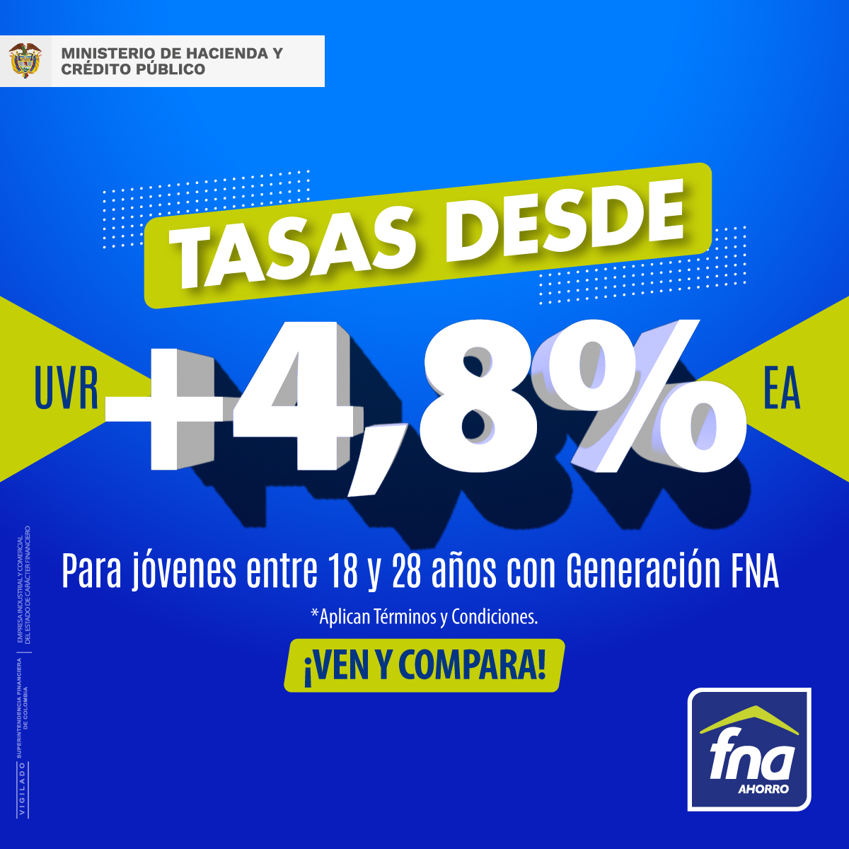 FNAahorro's tweet photo. ¿Tienes entre 18 y 28 años? Invierte en vivienda propia con #GeneraciónFNA. aprovecha nuestras tasas preferenciales para jóvenes que van desde UVR +4,8% EA y en pesos desde 6,8% EA y sé parte de la generación que logra sus sueños: https://t.co/Xdn7W1YZ82
#VenYCompara https://t.co/rLx7us1qQ4