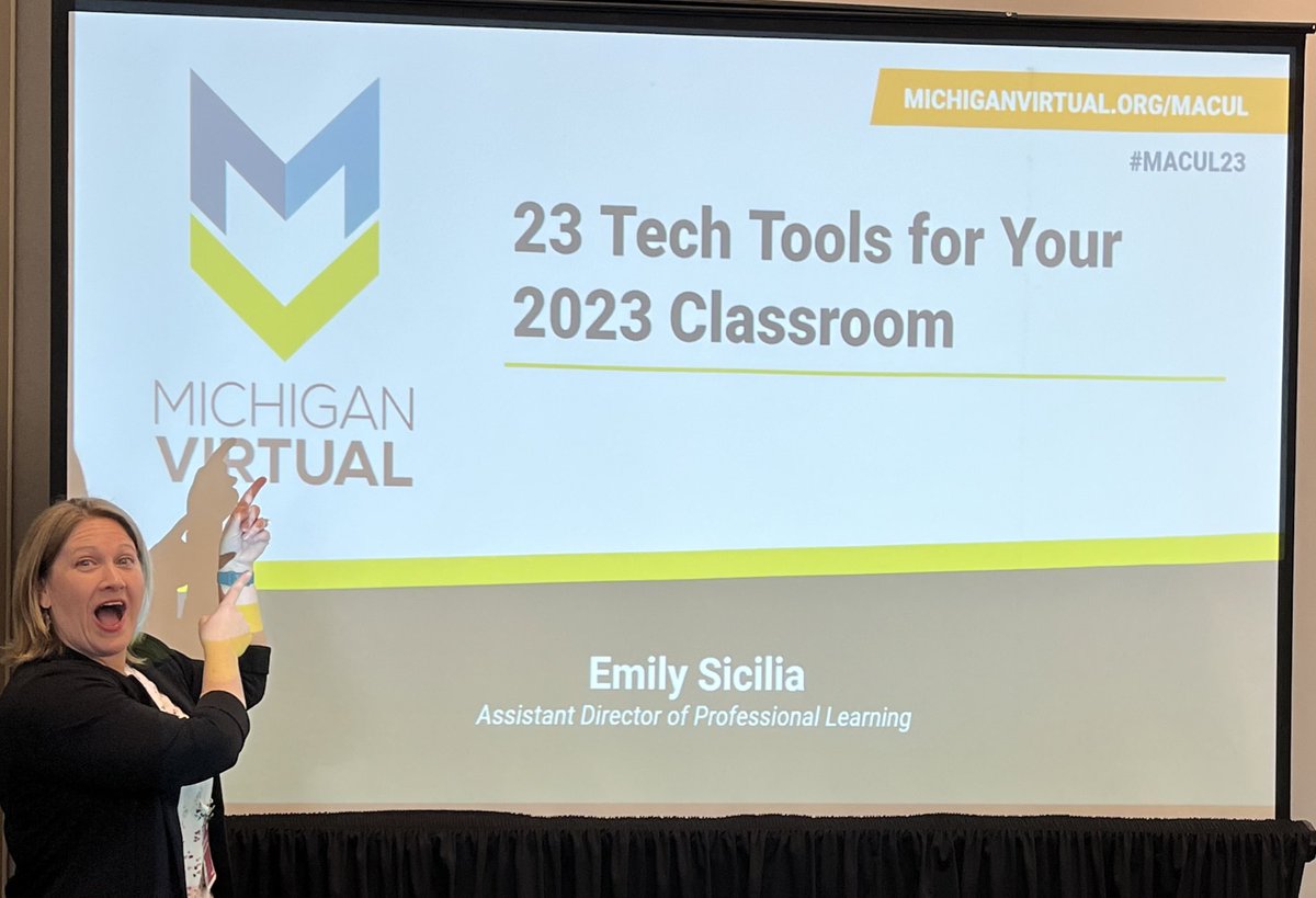 Goooood morning #MACUL23! Looking for latest educational tech tools? Join us in room 252A @ 10am and learn about 23 (tbh, closer to 26) for your classroom. Will we get through them all in an hour? Stay tuned…