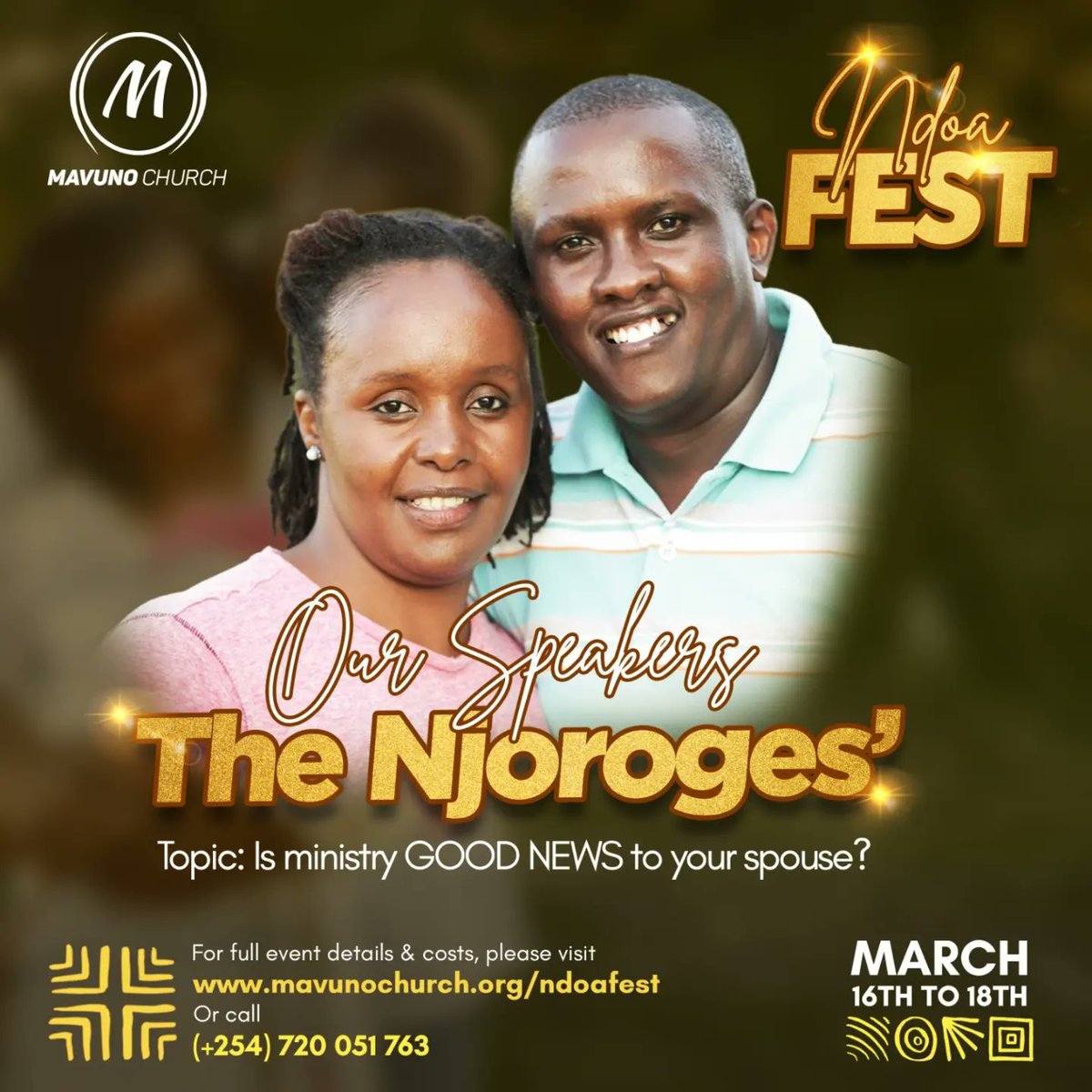 MavunoChurchKRd's tweet photo. #NdoaFest Day 1 kicked off with the Njoroges as the first speakers, unpacking the topic, "Is ministry GOOD NEWS to your spouse?" We are looking forward to being inspired by our fantastic lineup of speakers over the next 3 days!
#NdoaByMavuno #MarriageWorks #EaseAndAcceleration https://t.co/nUhh8XdgTn