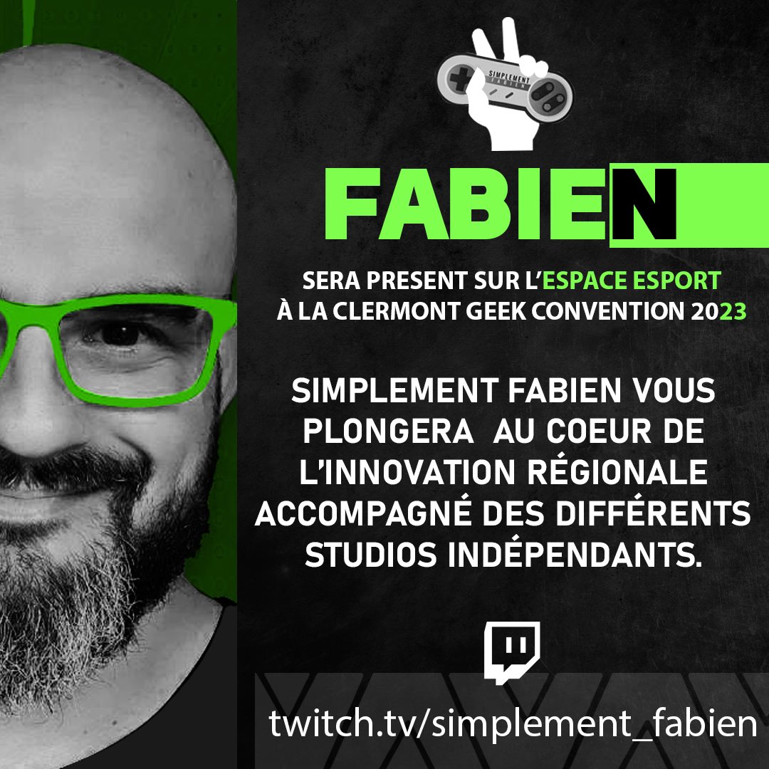 EspaceEsport's tweet photo. @fabien_duvernet rejoint lui aussi notre line-up de streamers le samedi 18 Mars lors de la Clermont Geek Convention 2023 !

Il vous fera découvrir les studios indépendants présents sur l'Espace Esport 🤝 https://t.co/iWoDBYb0kK