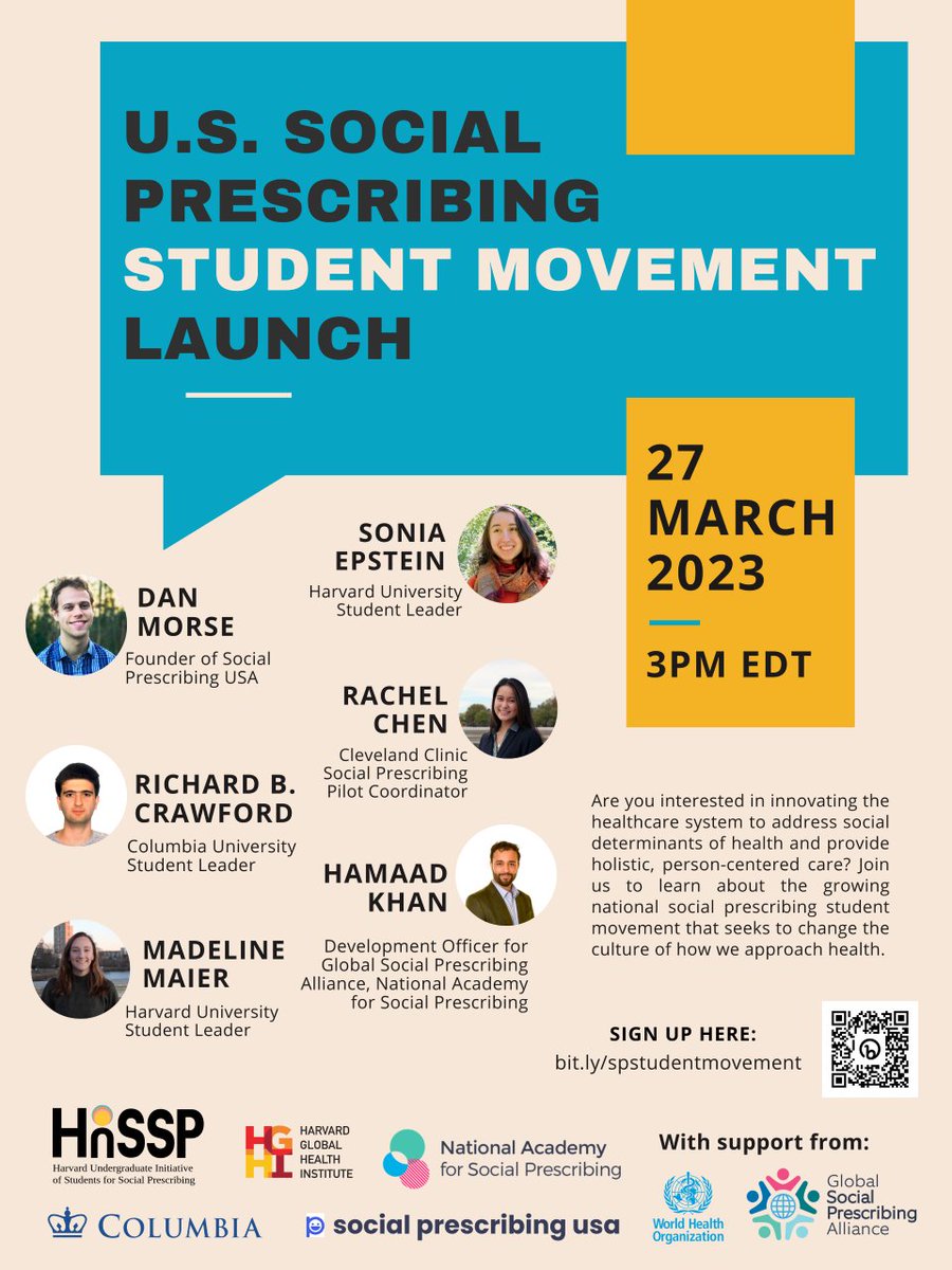 cspsc_ca's tweet photo. Hey American friends! 🇺🇸 Did you know that the US social prescribing student movement is about to launch? Be sure to check out the launch event on March 27th at 3:00PM EDT. Register here: https://t.co/GvZeTfo8dl https://t.co/jX8j5iRUBA