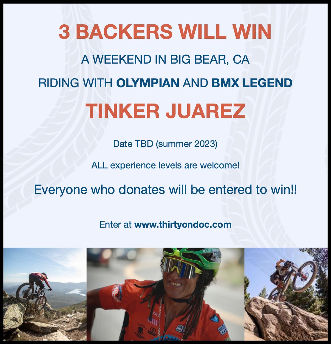 ThirtyOnDoc's tweet photo. Only 10 backers currently entered, so pretty good odd to win!!

Enter by backing our film at https://t.co/DWOmdtEgl6

ANY amount counts as a backer!

#thirtyondoc #RAAM #TinkerJuarez #Olympian #BMX #bmxracing #bmxlife https://t.co/6dehfbStpw
